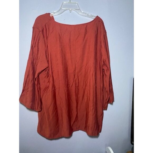 Rust Orange V-Neck Loose Fit Blouse Top 3/4 Sleeve - Picture 2 of 7